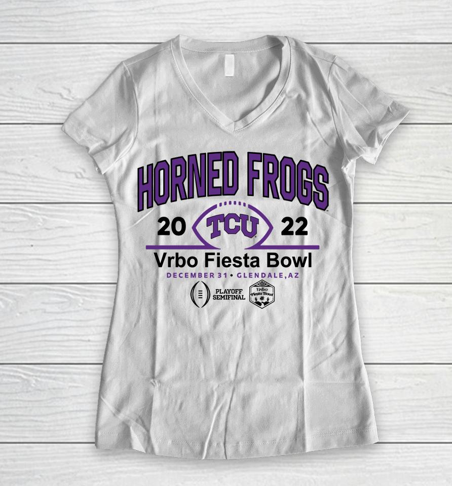 Tcu Horned Grogs 2022 Semifinal Vrbo Fiesta Bowl Team Logo Women V-Neck T-Shirt