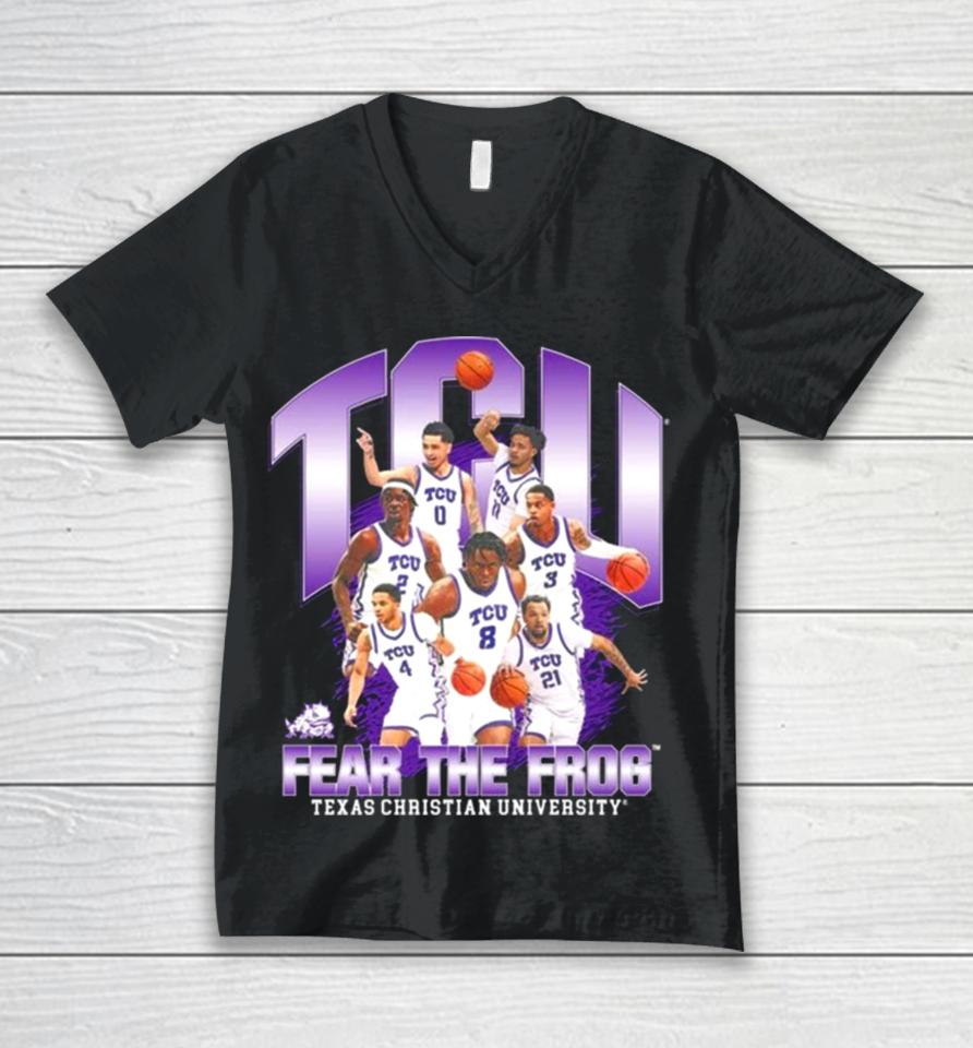 Tcu Tear The Frog Texas Christian University 2024 Ncaa Men’s Basketball 2023 – 2024 Post Season Unisex V-Neck T-Shirt