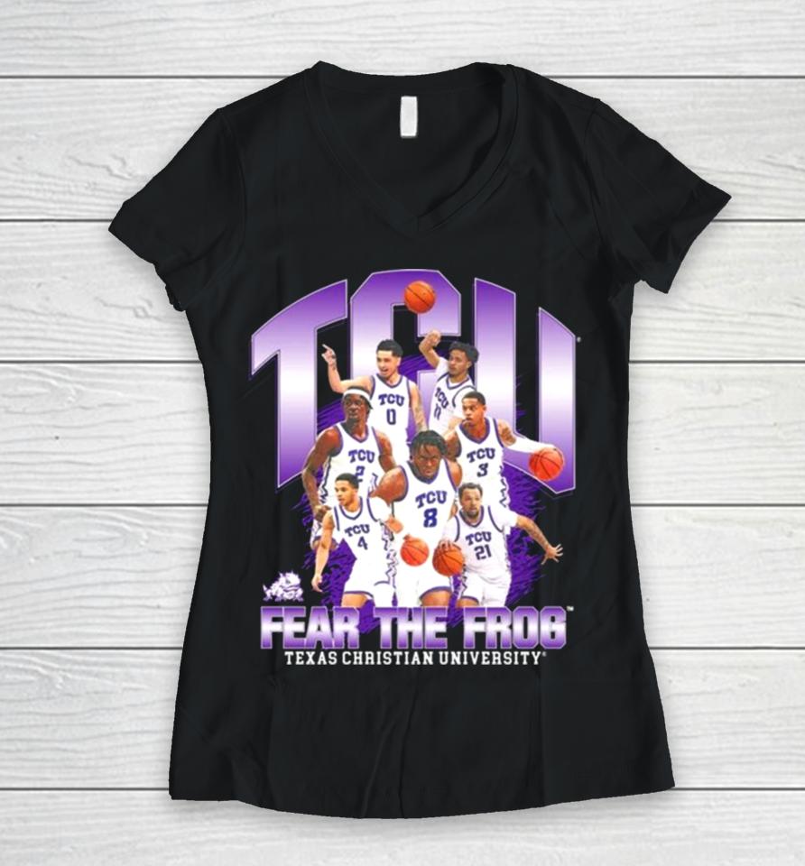 Tcu Tear The Frog Texas Christian University 2024 Ncaa Men’s Basketball 2023 – 2024 Post Season Women V-Neck T-Shirt