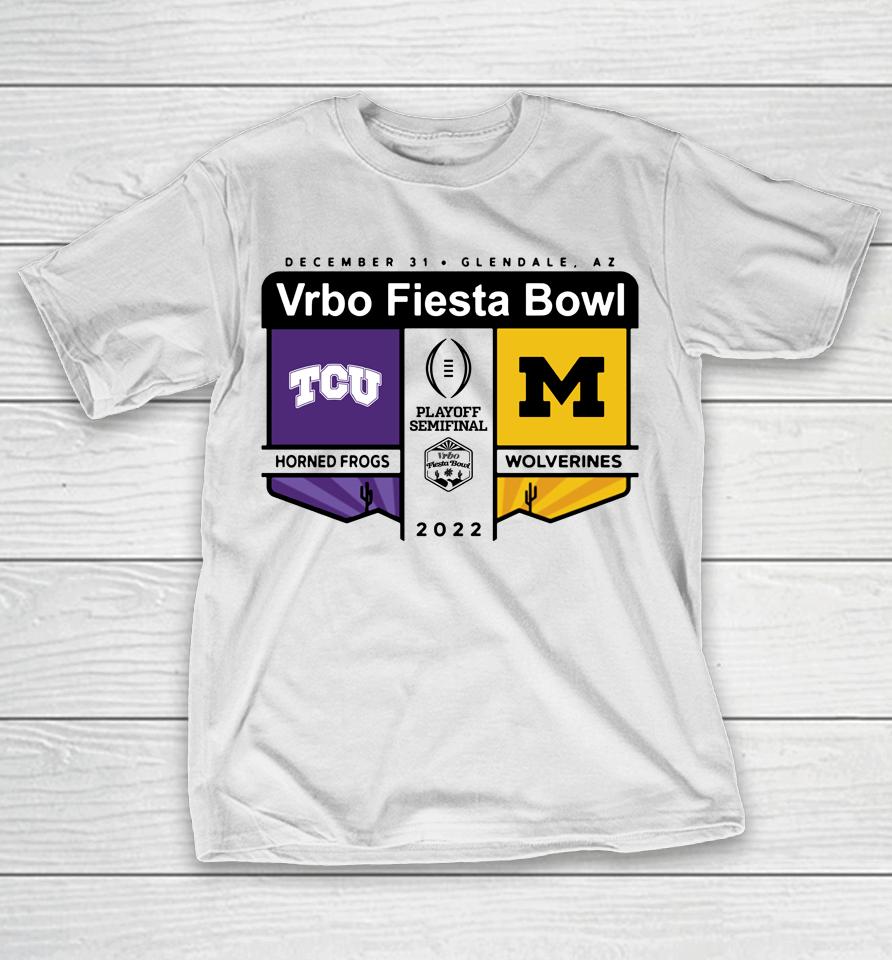 Tcu Vs Michigan Semifinal Vrbo Fiesta Bowl Logo Matchup T-Shirt