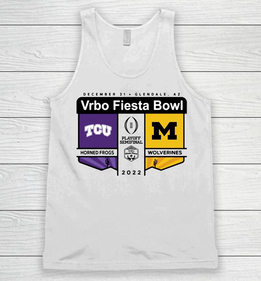 Tcu Vs Michigan Semifinal Vrbo Fiesta Bowl Logo Matchup Unisex Tank Top
