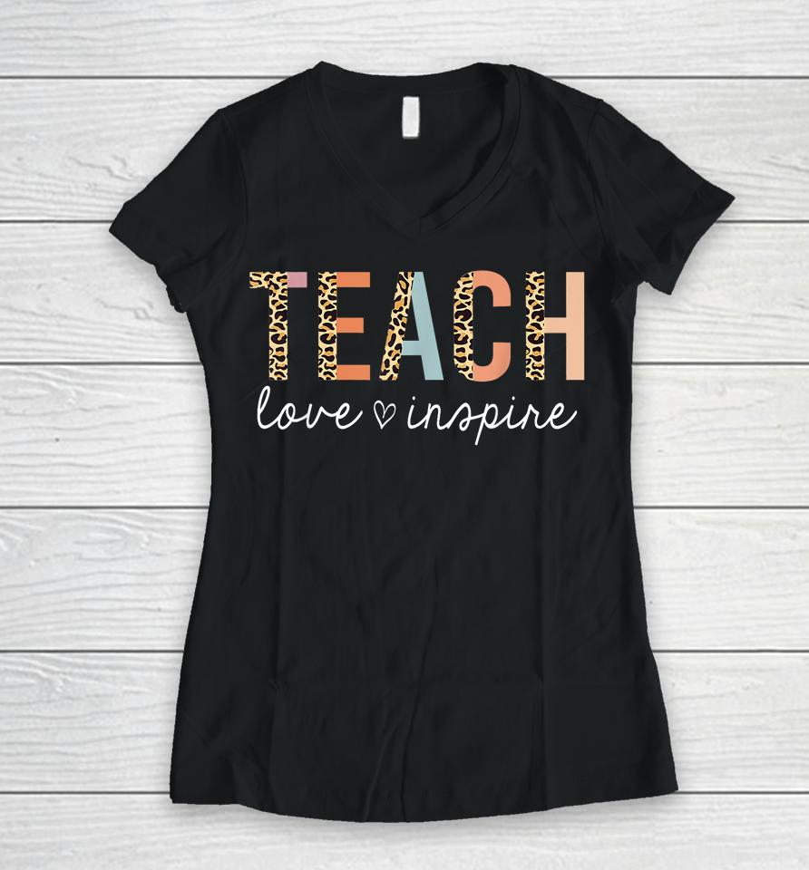 Teach Love Inspire Back To School Women V-Neck T-Shirt
