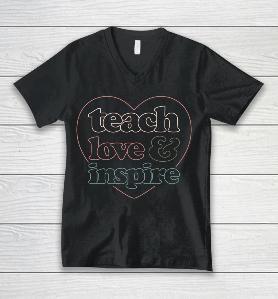 Teach Love Inspire Back To School Teacher Unisex V-Neck T-Shirt