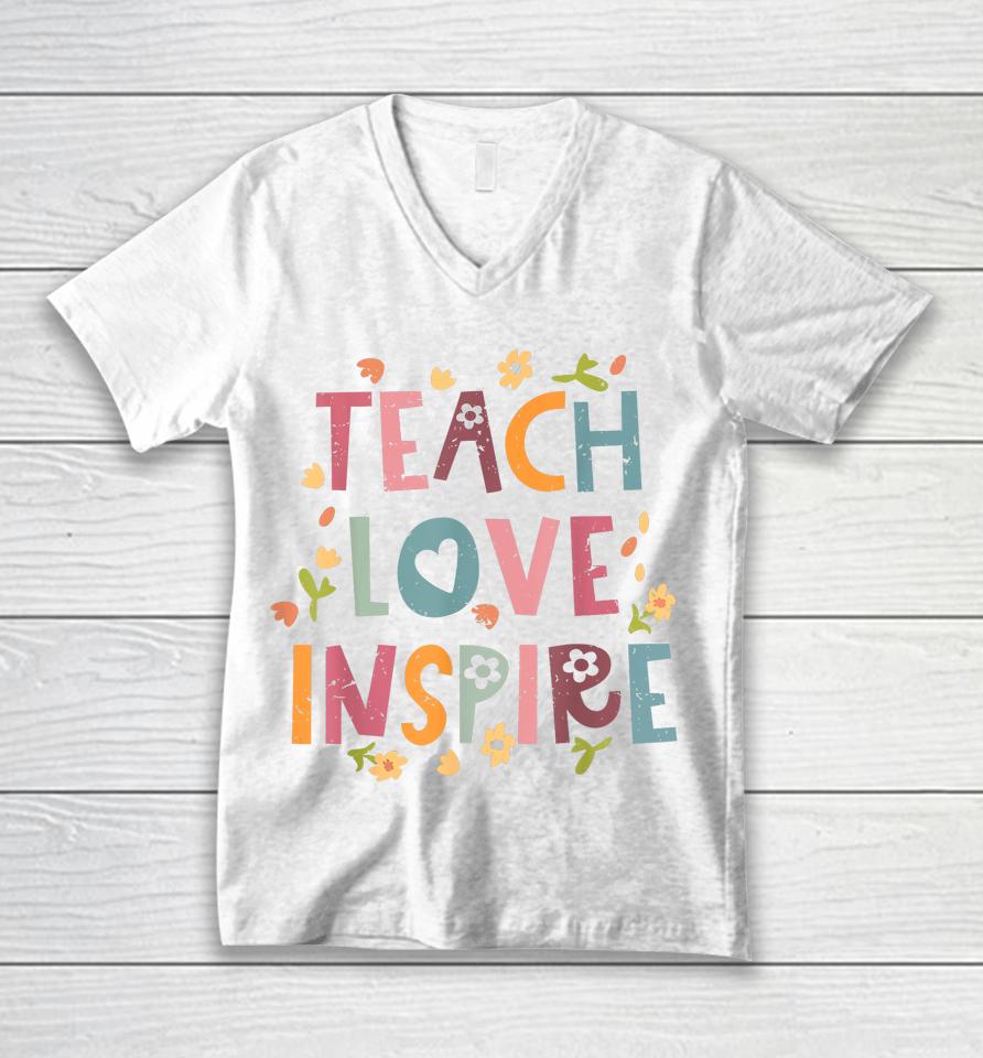 Teach Love Inspire Retro Teacher Back To School Unisex V-Neck T-Shirt