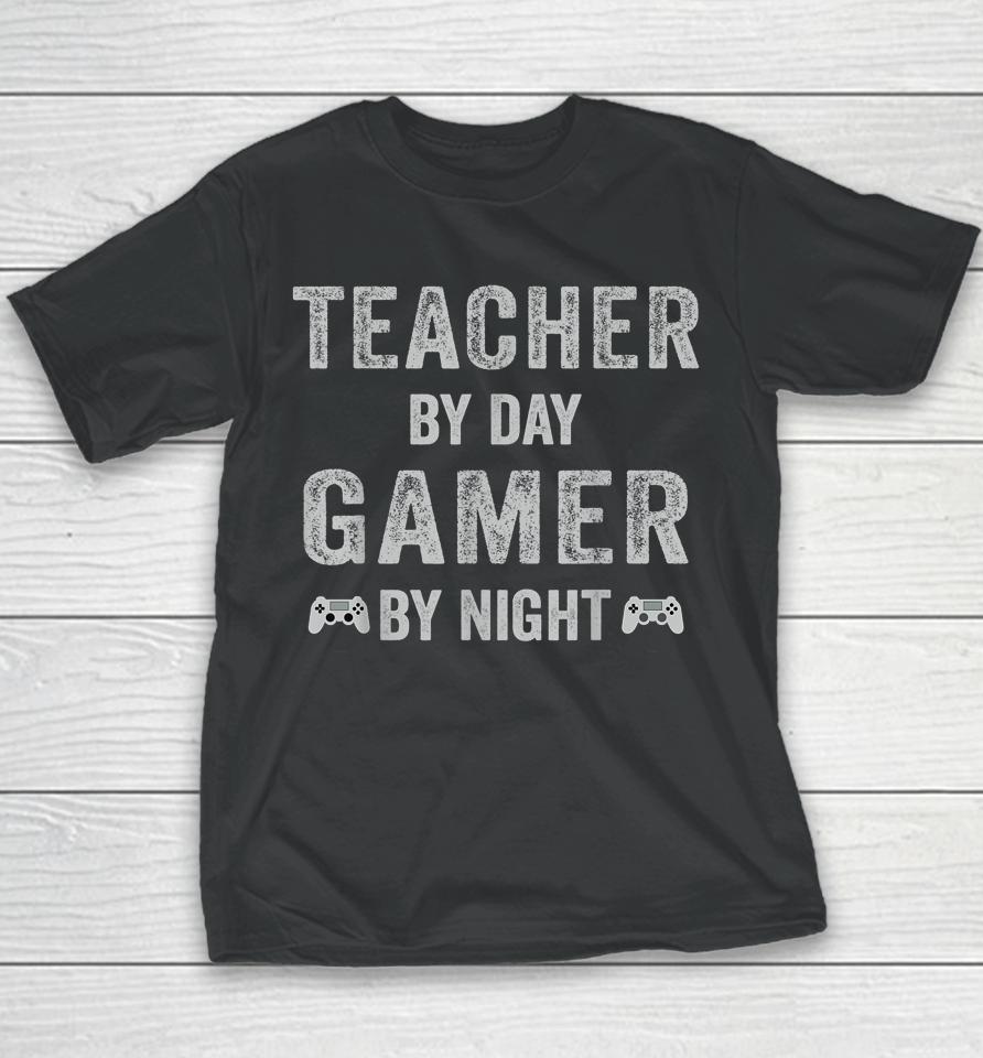 Teacher By Day Gamer By Night Christmas Gamer Youth T-Shirt