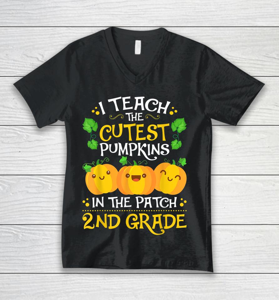 Teacher Halloween 2Nd Grade - Second Grade Cutest Pumpkins Unisex V-Neck T-Shirt