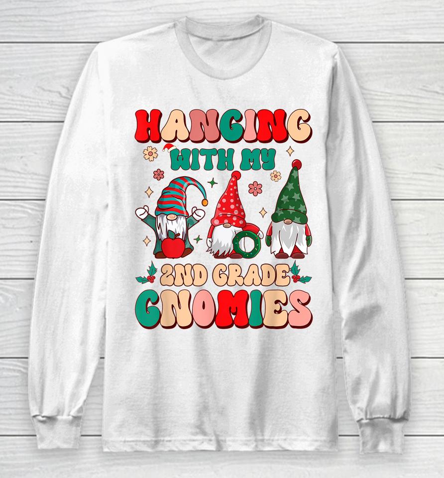 Teacher Hanging With My Gnomies 2Nd Grade Christmas Groovy Long Sleeve T-Shirt