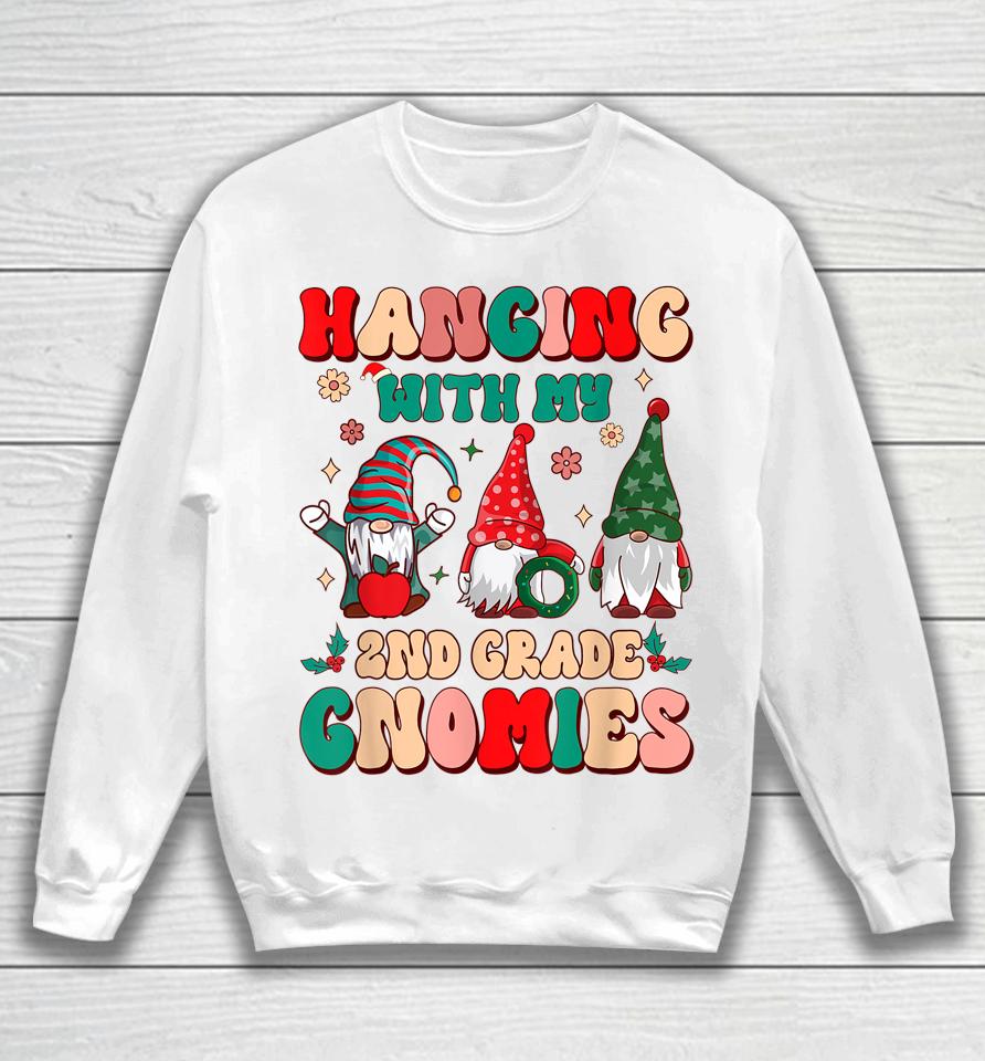 Teacher Hanging With My Gnomies 2Nd Grade Christmas Groovy Sweatshirt