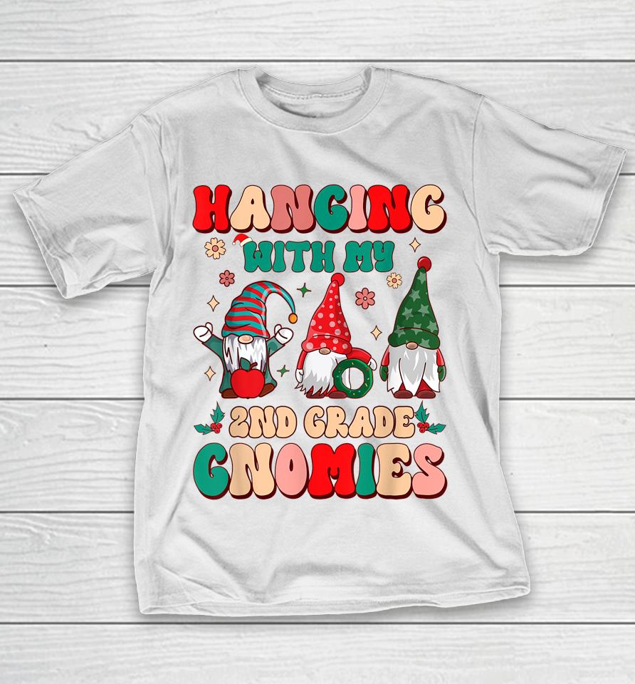Teacher Hanging With My Gnomies 2Nd Grade Christmas Groovy T-Shirt