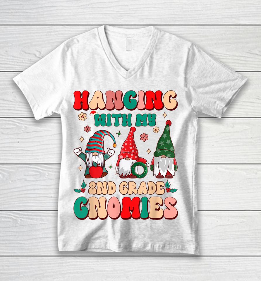 Teacher Hanging With My Gnomies 2Nd Grade Christmas Groovy Unisex V-Neck T-Shirt