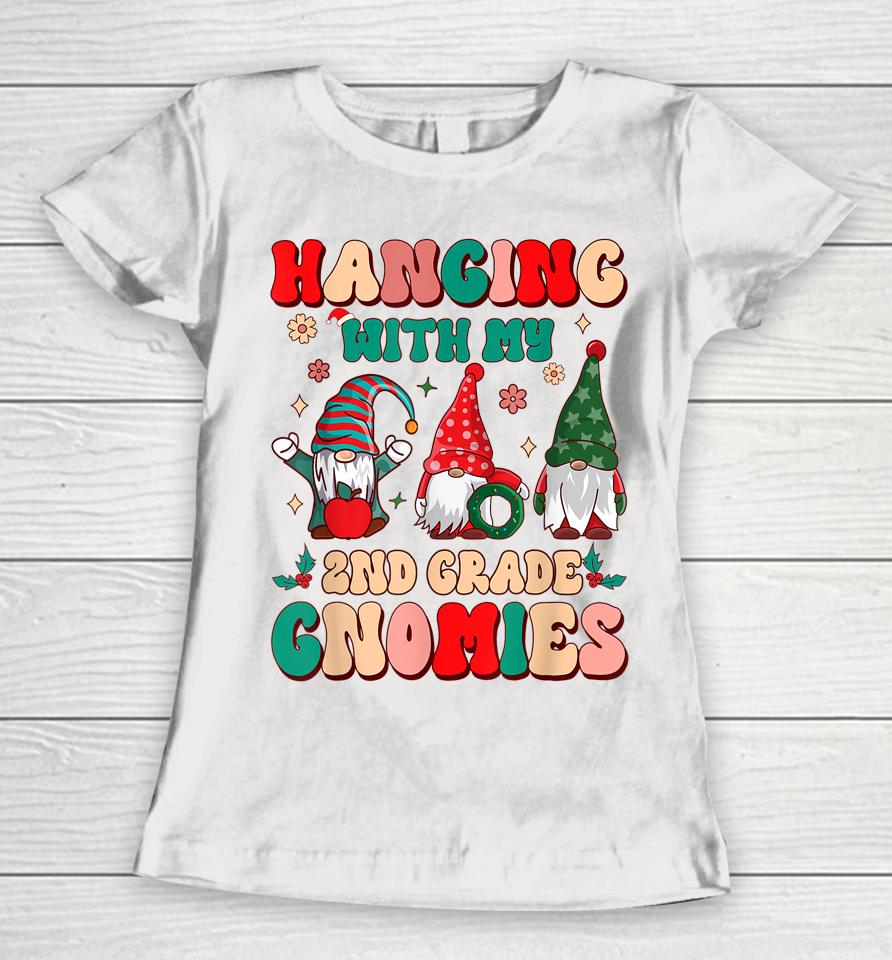 Teacher Hanging With My Gnomies 2Nd Grade Christmas Groovy Women T-Shirt