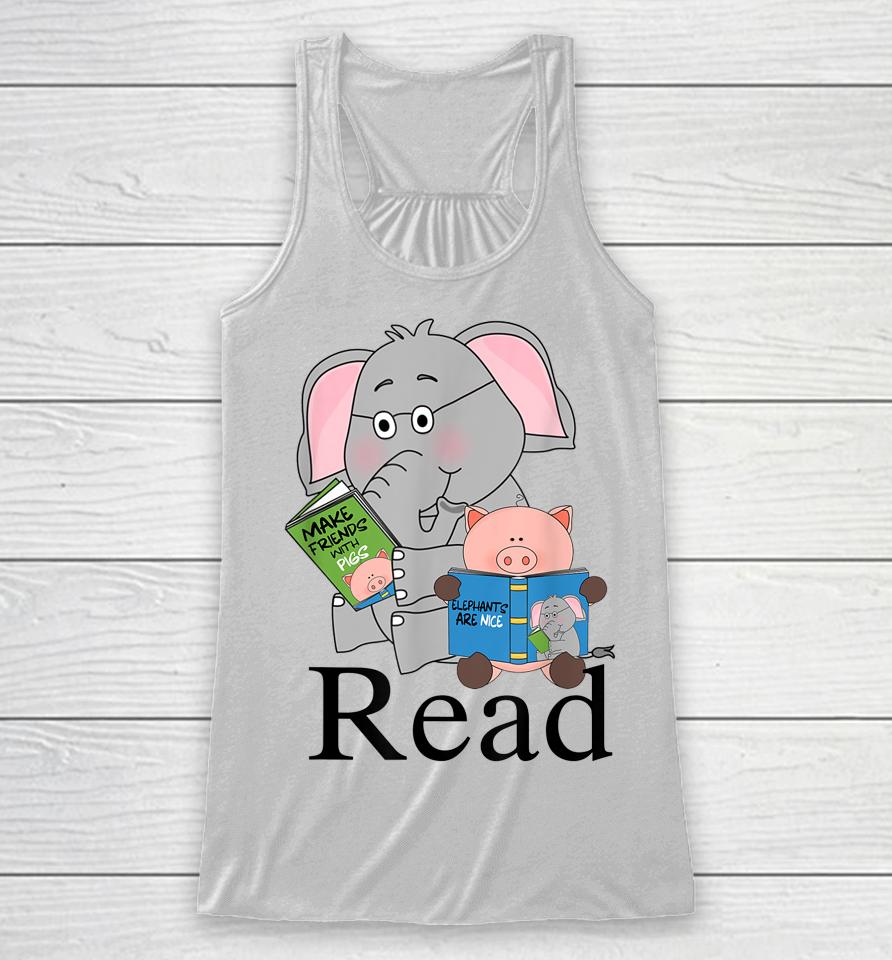 Teacher Library Read Book Club Piggie Elephant Pigeons Funny Racerback Tank