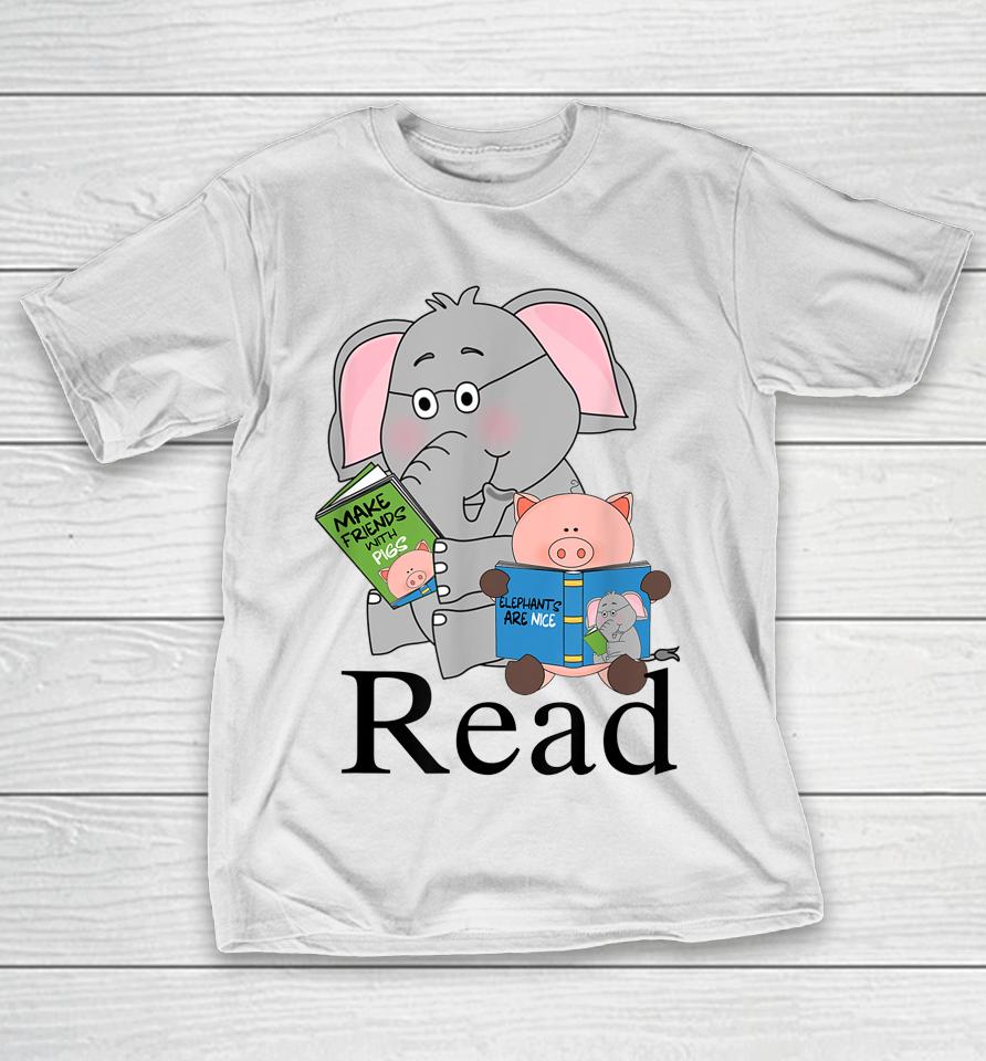 Teacher Library Read Book Club Piggie Elephant Pigeons Funny T-Shirt