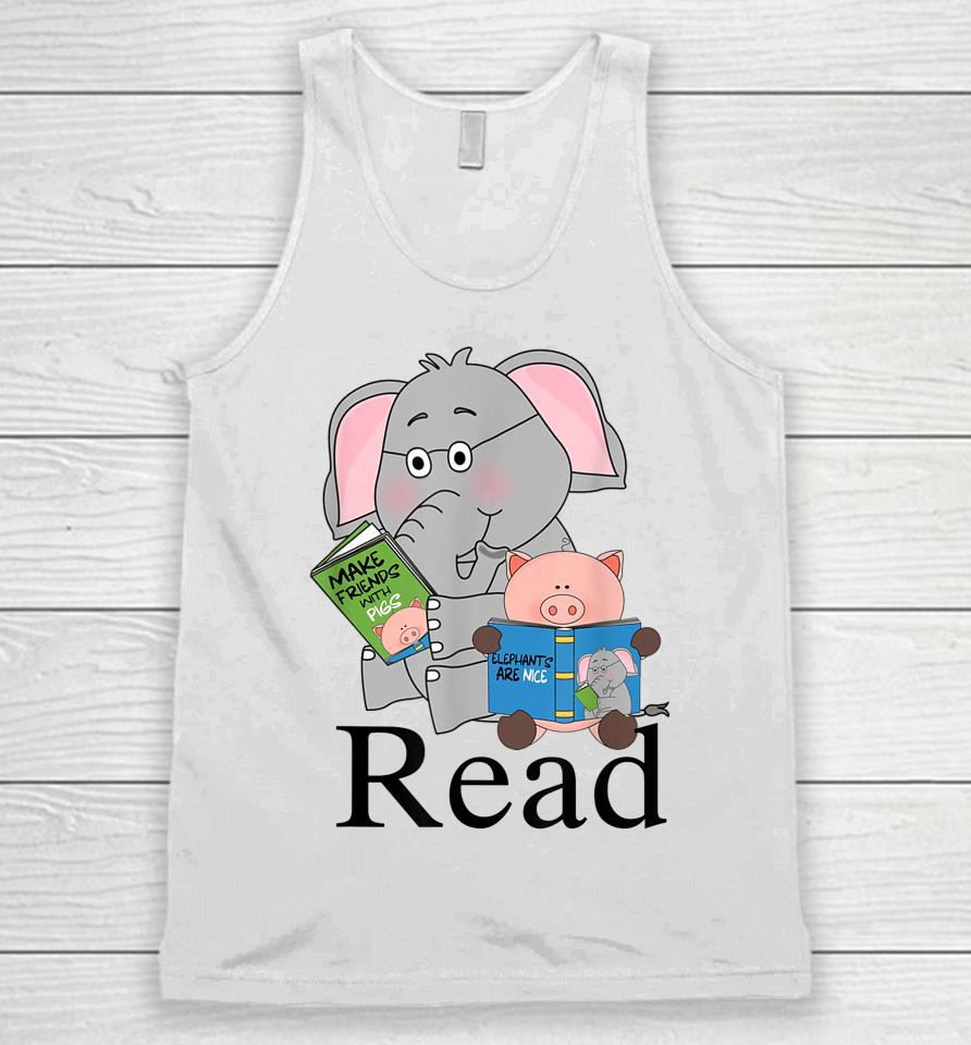 Teacher Library Read Book Club Piggie Elephant Pigeons Funny Unisex Tank Top