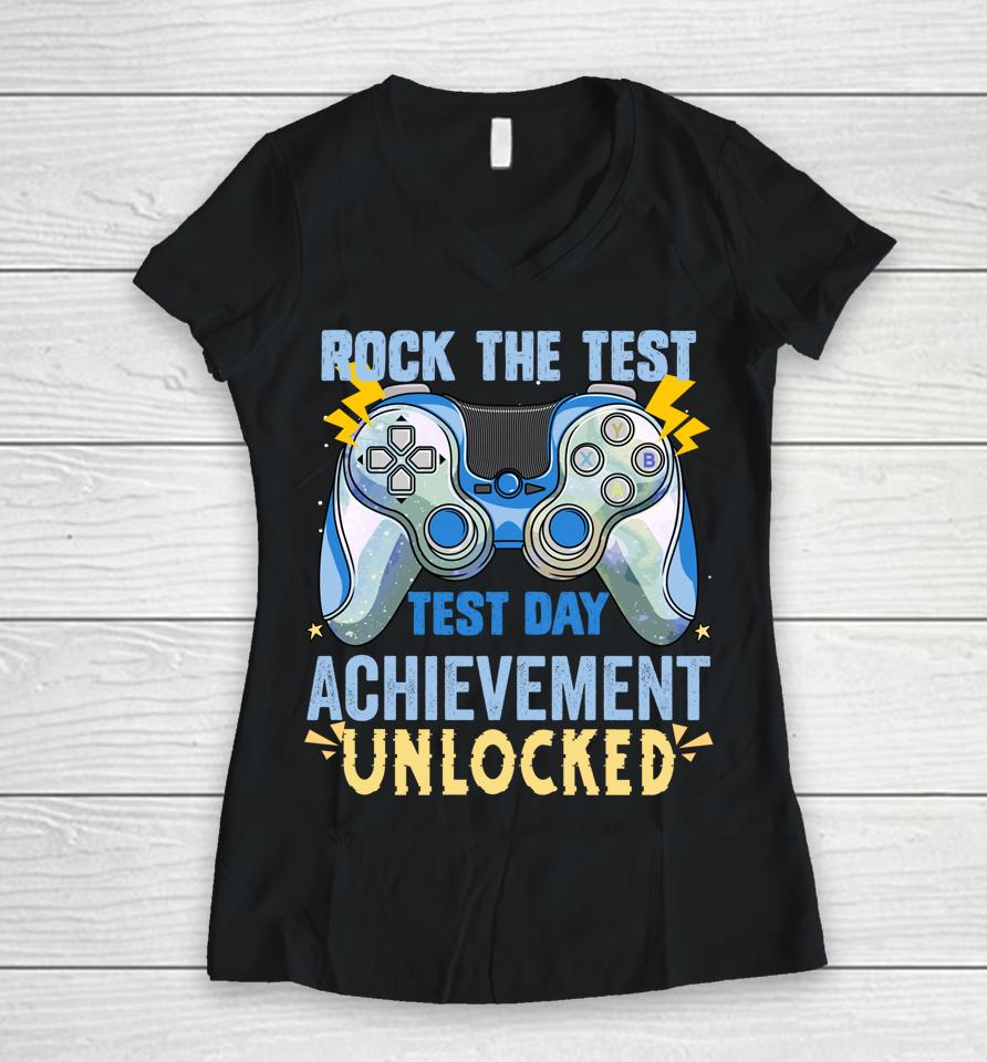 Teacher Testing Staar Test Exam Gamer Rock The Test Women V-Neck T-Shirt
