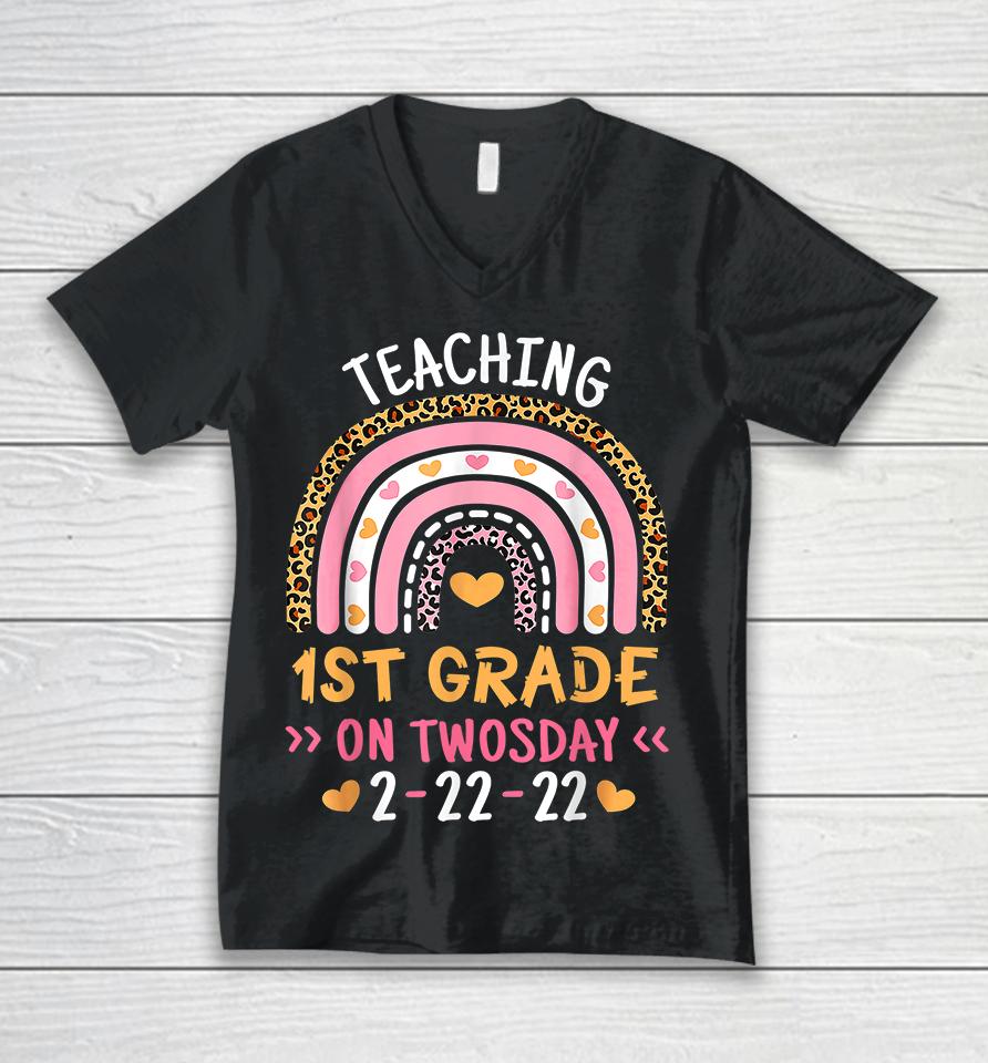 Teaching 1St Grade On Twosday Unisex V-Neck T-Shirt