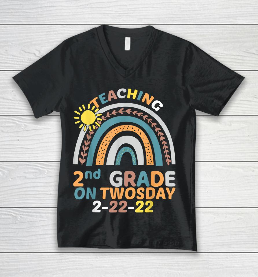 Teaching 2Nd Grade On Twosday 2-22-22 Unisex V-Neck T-Shirt