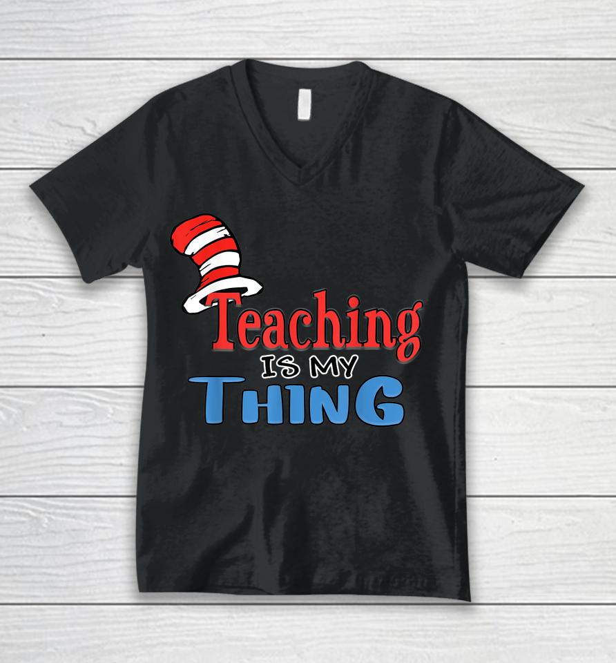 Teaching Is My Things Dr Teacher Red And White Stripe Hat Unisex V-Neck T-Shirt