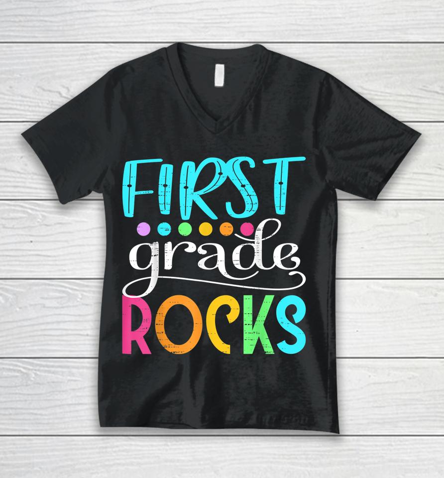 Team First Grade Hello 1St Grade Rocks Back To School Funny Unisex V-Neck T-Shirt