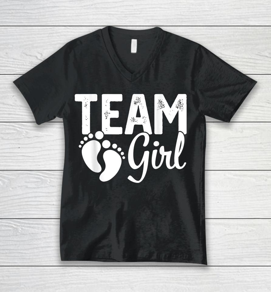 Team Girl Gender Reveal Baby Shower Pink Or Blue Unisex V-Neck T-Shirt