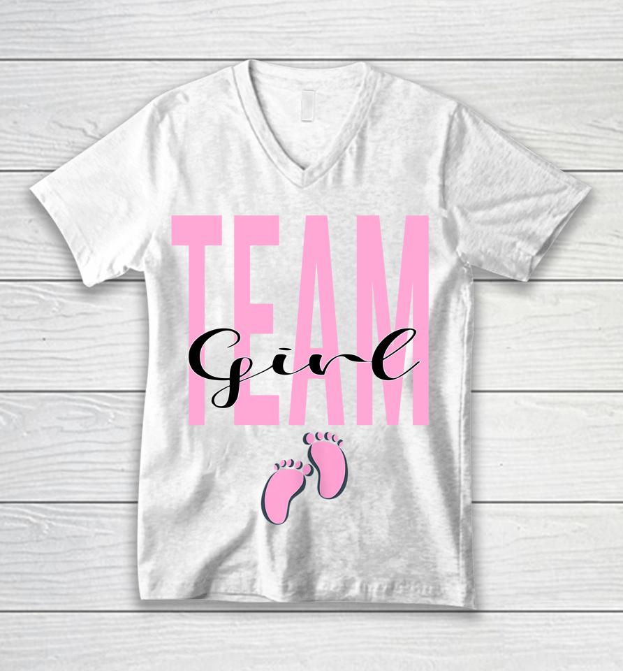 Team Girl Gender Reveal Baby Shower Pink Or Blue Unisex V-Neck T-Shirt