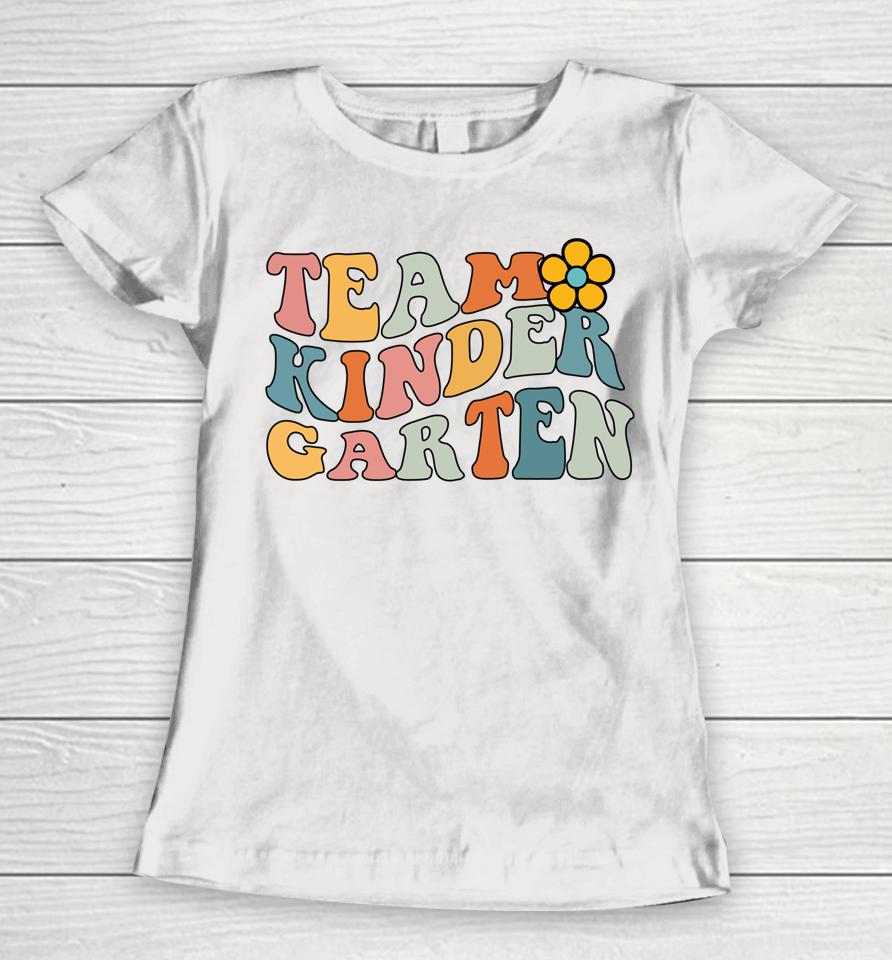Team Kindergarten Groovy Wavy Back To School Teacher Student Women T-Shirt