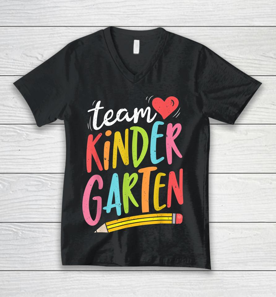 Team Kindergarten Teacher Student Funny Back To School Gifts Unisex V-Neck T-Shirt