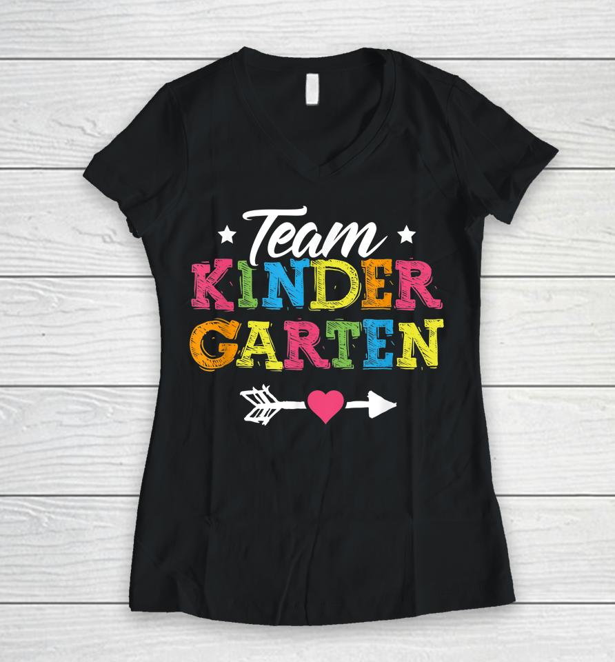 Team Kindergarten Teacher Student Kids Back To School Women V-Neck T-Shirt
