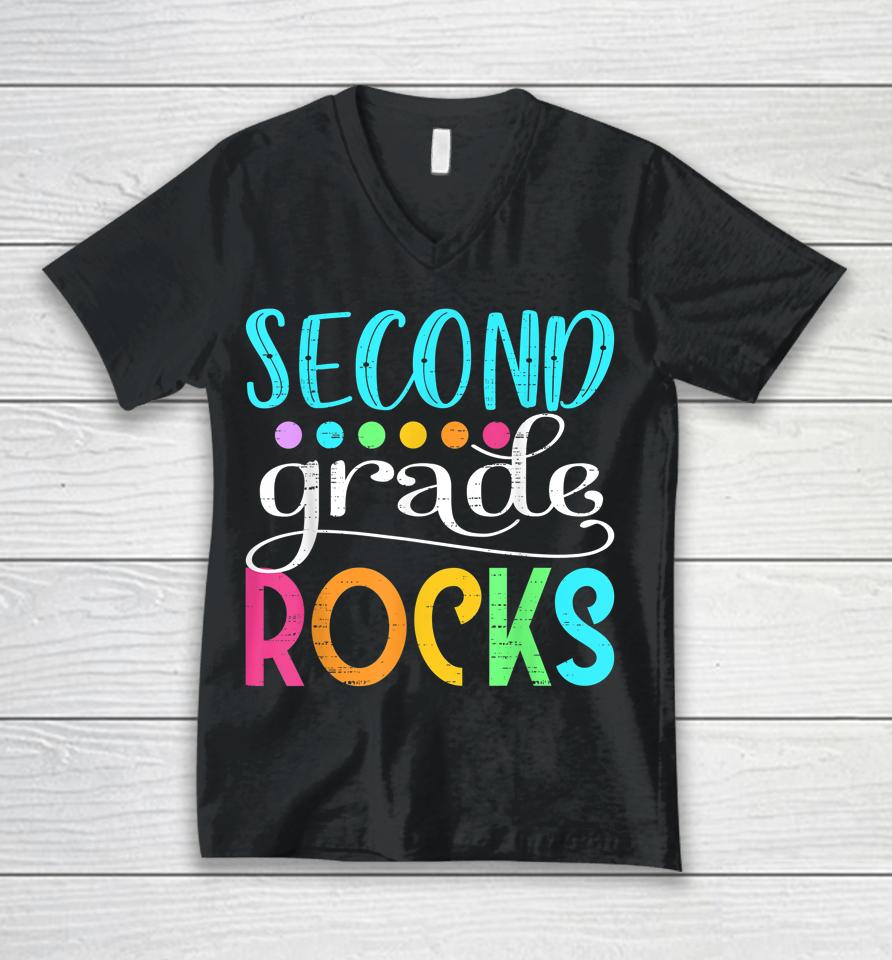 Team Second Grade Hello 2Nd Grade Rocks Back To School Funny Unisex V-Neck T-Shirt