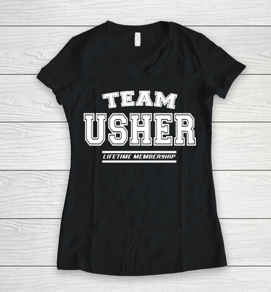 Team Usher Proud Family Surname Last Name Women V-Neck T-Shirt