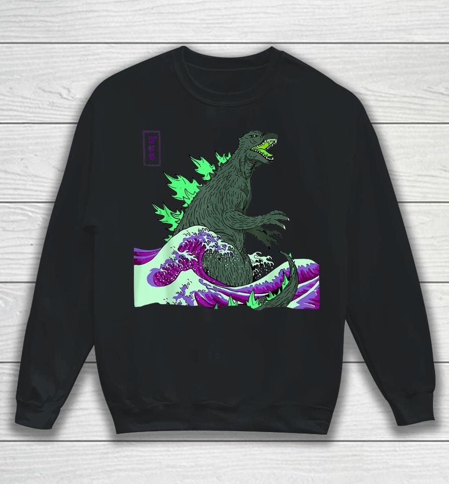#Teamgodzilla The Great Monster Off Kanagawa Green Wave Sweatshirt