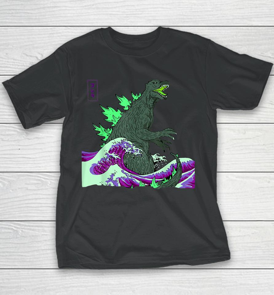 #Teamgodzilla The Great Monster Off Kanagawa Green Wave Youth T-Shirt