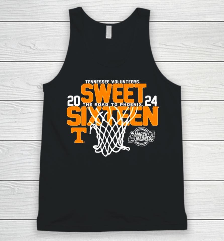 Tennesse Volunteers 2024 Ncaa Sweet Sixteen 16 The Road To Phoenix March Madness Unisex Tank Top