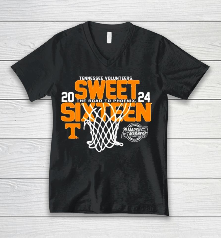 Tennesse Volunteers 2024 Ncaa Sweet Sixteen 16 The Road To Phoenix March Madness Unisex V-Neck T-Shirt