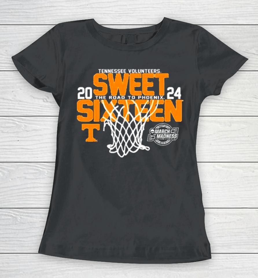 Tennesse Volunteers 2024 Ncaa Sweet Sixteen 16 The Road To Phoenix March Madness Women T-Shirt