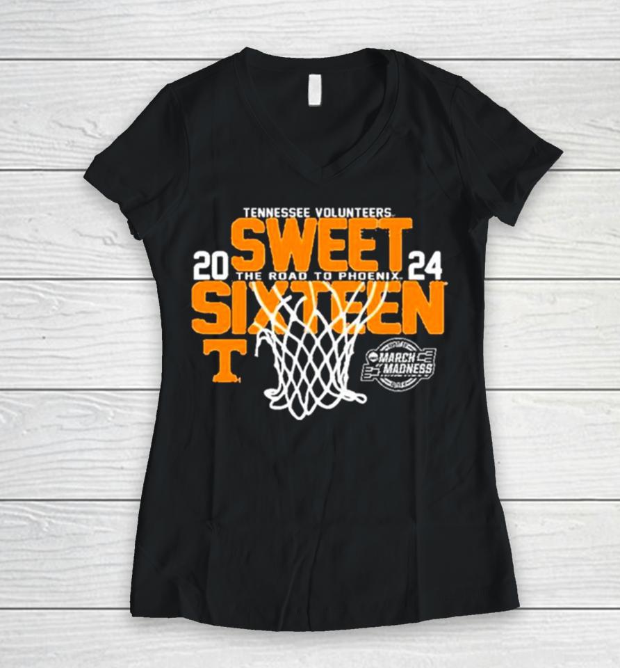 Tennesse Volunteers 2024 Ncaa Sweet Sixteen 16 The Road To Phoenix March Madness Women V-Neck T-Shirt