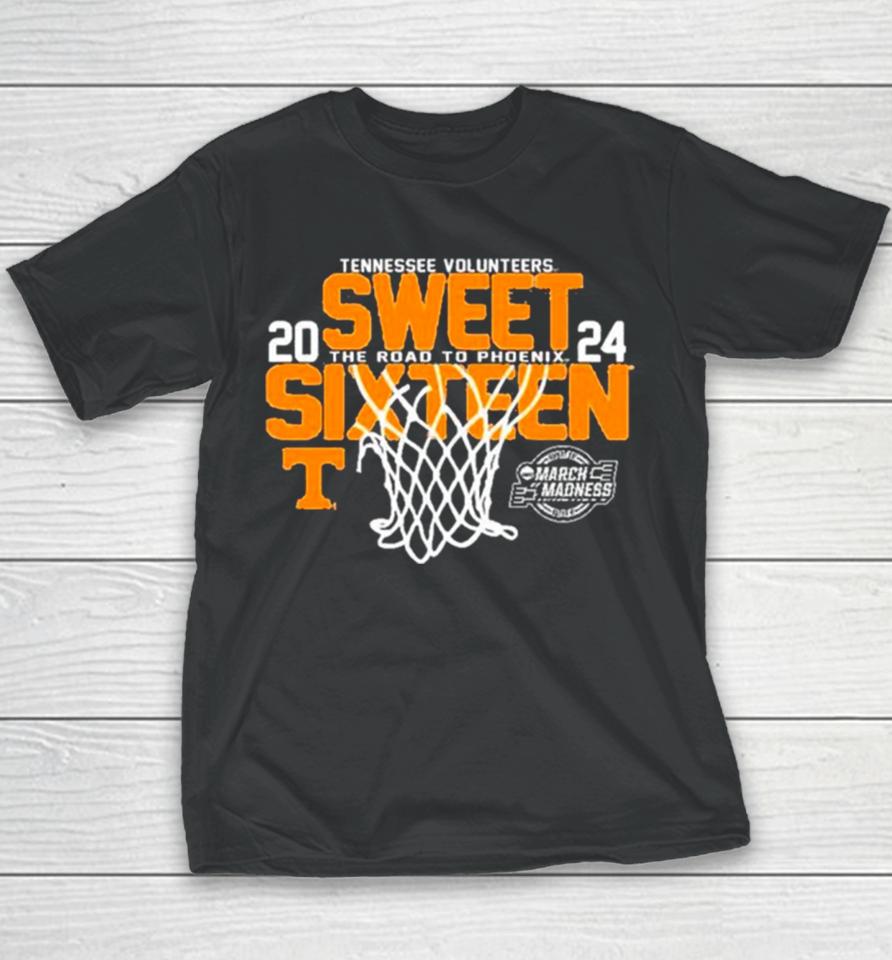 Tennesse Volunteers 2024 Ncaa Sweet Sixteen 16 The Road To Phoenix March Madness Youth T-Shirt