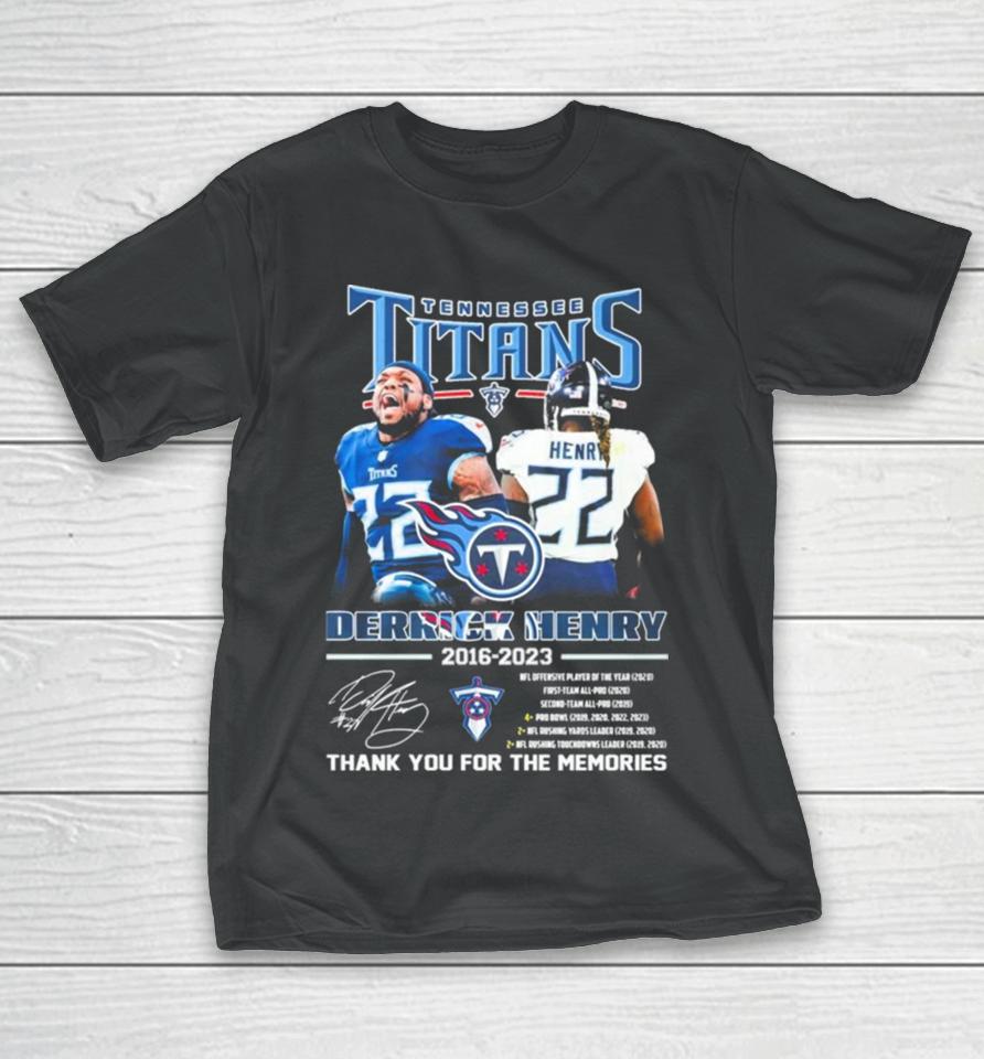 Tennessee Titans Derrick Henry 2016 2023 Thank You For The Memories Signatures T-Shirt