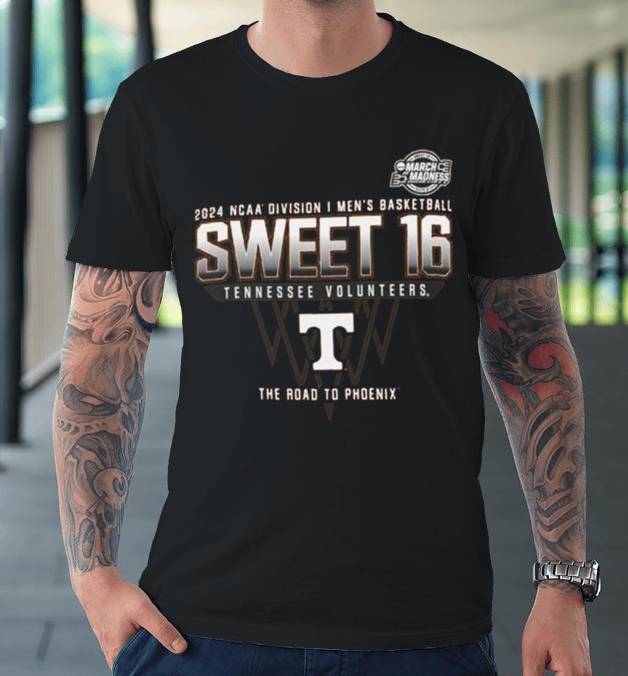 Tennessee Volunteers 2024 Ncaa Division I Men’s Basketball Sweet 16 The Road To Phoenix Premium T-Shirt