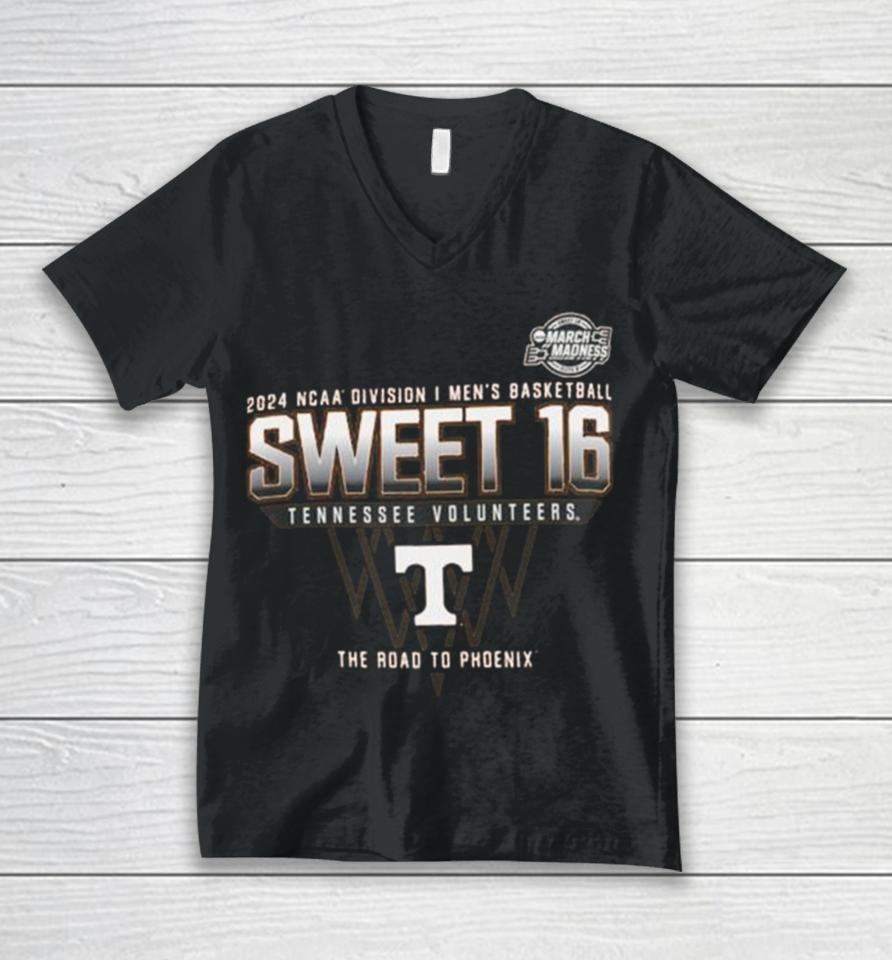 Tennessee Volunteers 2024 Ncaa Division I Men’s Basketball Sweet 16 The Road To Phoenix Unisex V-Neck T-Shirt