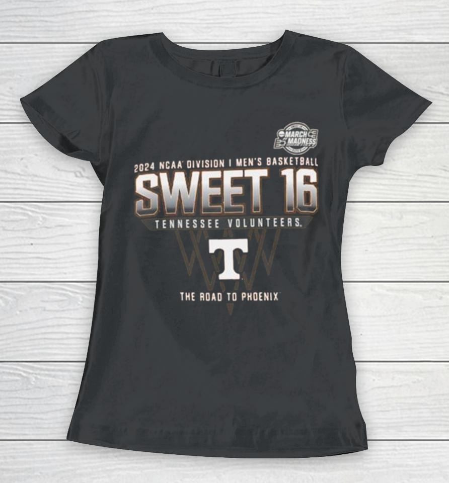 Tennessee Volunteers 2024 Ncaa Division I Men’s Basketball Sweet 16 The Road To Phoenix Women T-Shirt
