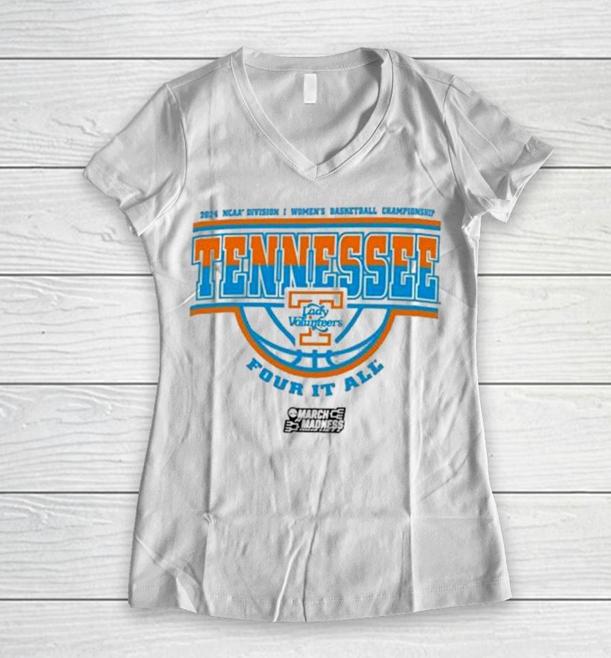 Tennessee Volunteers 2024 Ncaa Division I Women’s Basketball Championship Four It All Women V-Neck T-Shirt