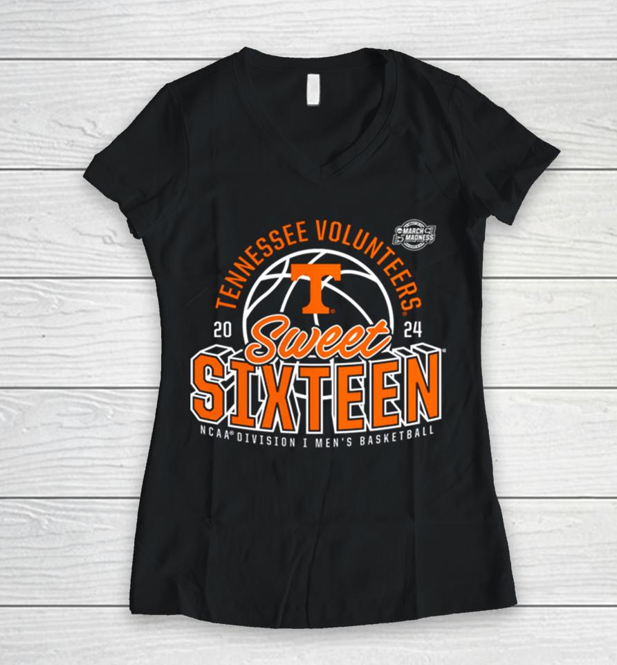 Tennessee Volunteers 2024 Ncaa Men’s Basketball Tournament March Madness Sweet Sixteen Defensive Stance Women V-Neck T-Shirt