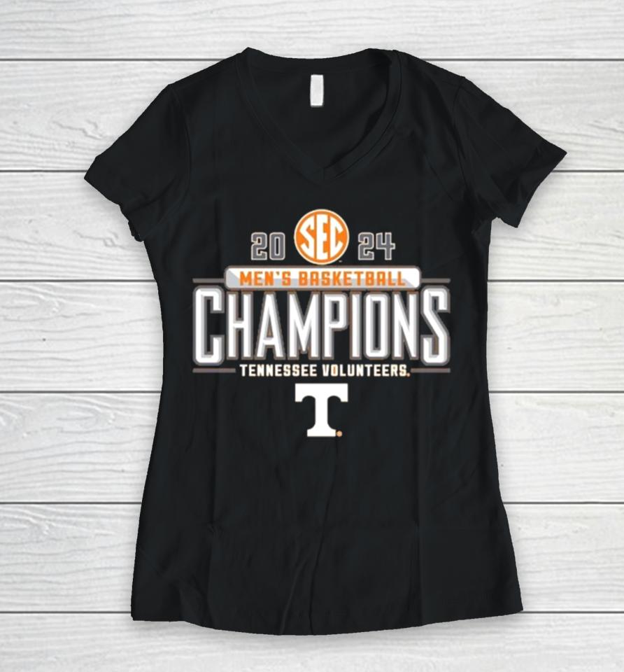 Tennessee Volunteers 2024 Sec Men’s Basketball Regular Season Champions Locker Room Women V-Neck T-Shirt