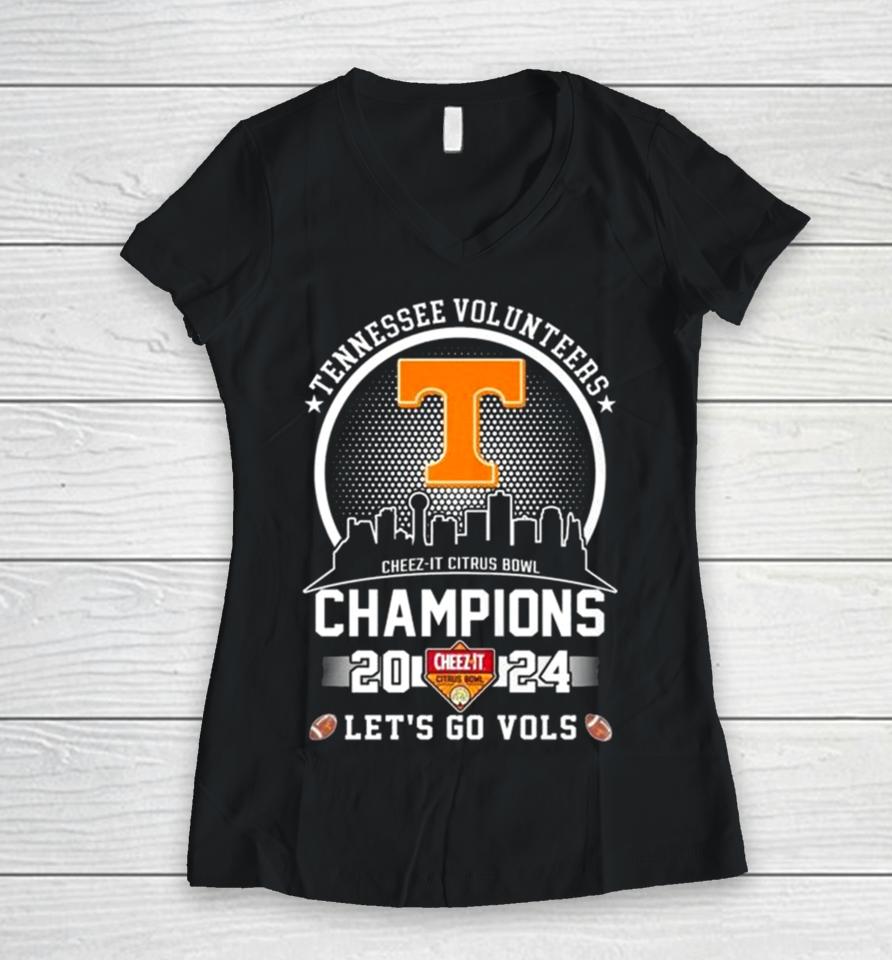 Tennessee Volunteers City Skyline 2024 Cheez It Citrus Bowl Champions Let’s Go Vols Women V-Neck T-Shirt