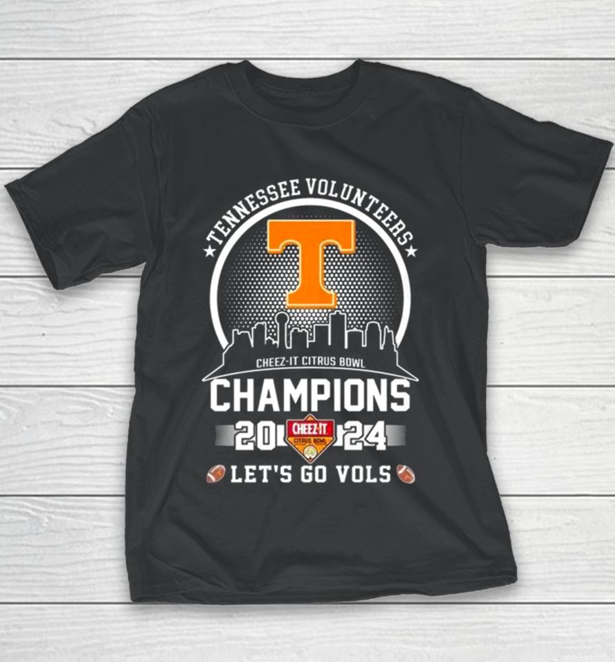 Tennessee Volunteers City Skyline 2024 Cheez It Citrus Bowl Champions Let’s Go Vols Youth T-Shirt