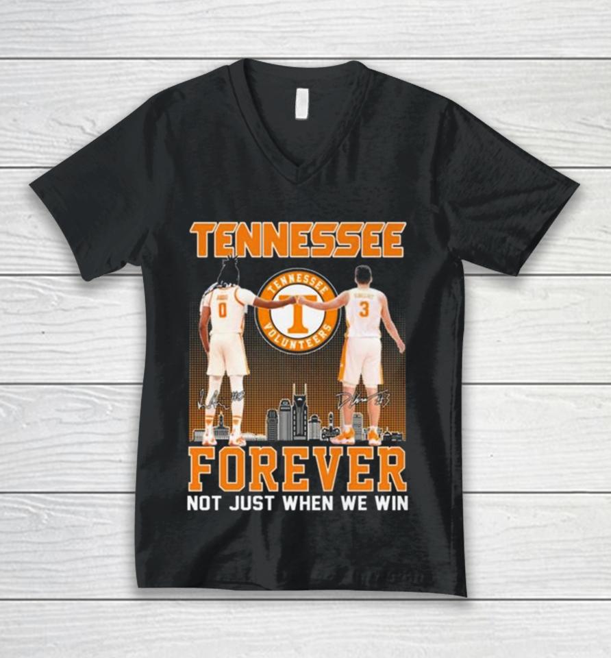 Tennessee Volunteers Jonas Aidoo And Dalton Knecht Forever Not Just When We Win Signatures Unisex V-Neck T-Shirt