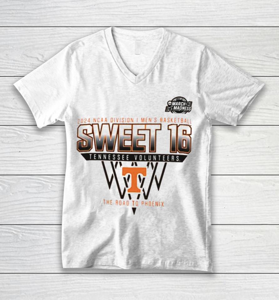 Tennessee Volunteers Sweet 16 Di Men’s Basketball 2024 The Road To Phoenix Unisex V-Neck T-Shirt