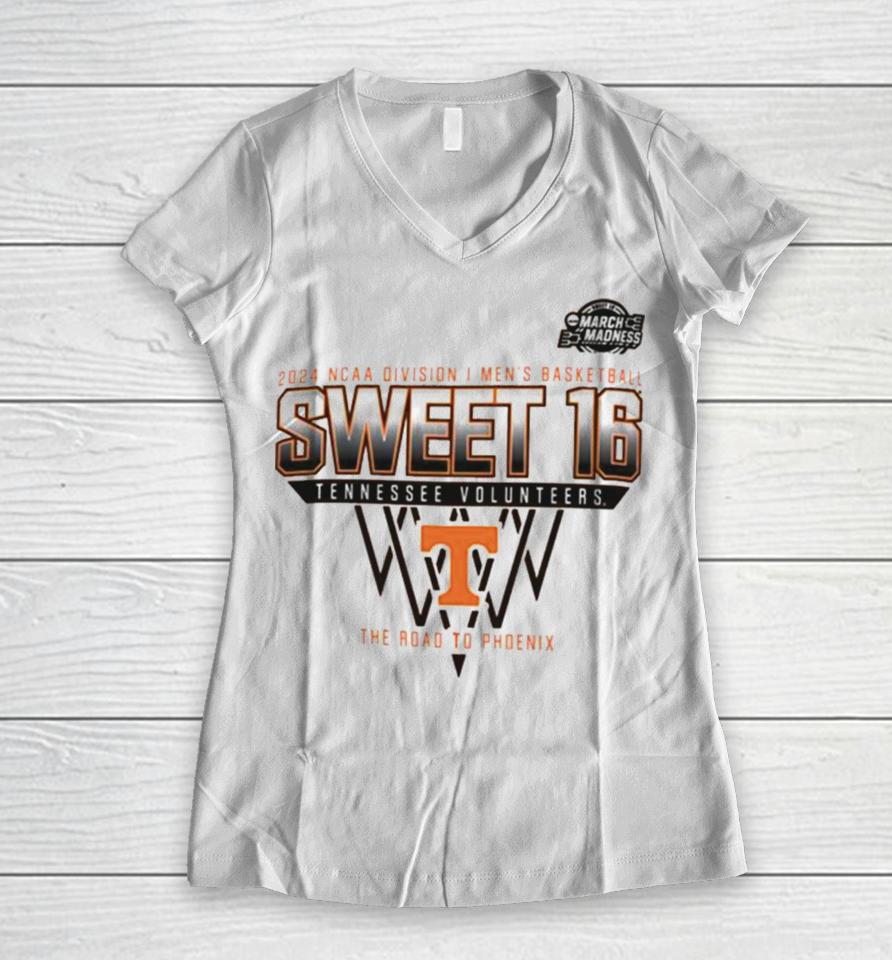 Tennessee Volunteers Sweet 16 Di Men’s Basketball 2024 The Road To Phoenix Women V-Neck T-Shirt