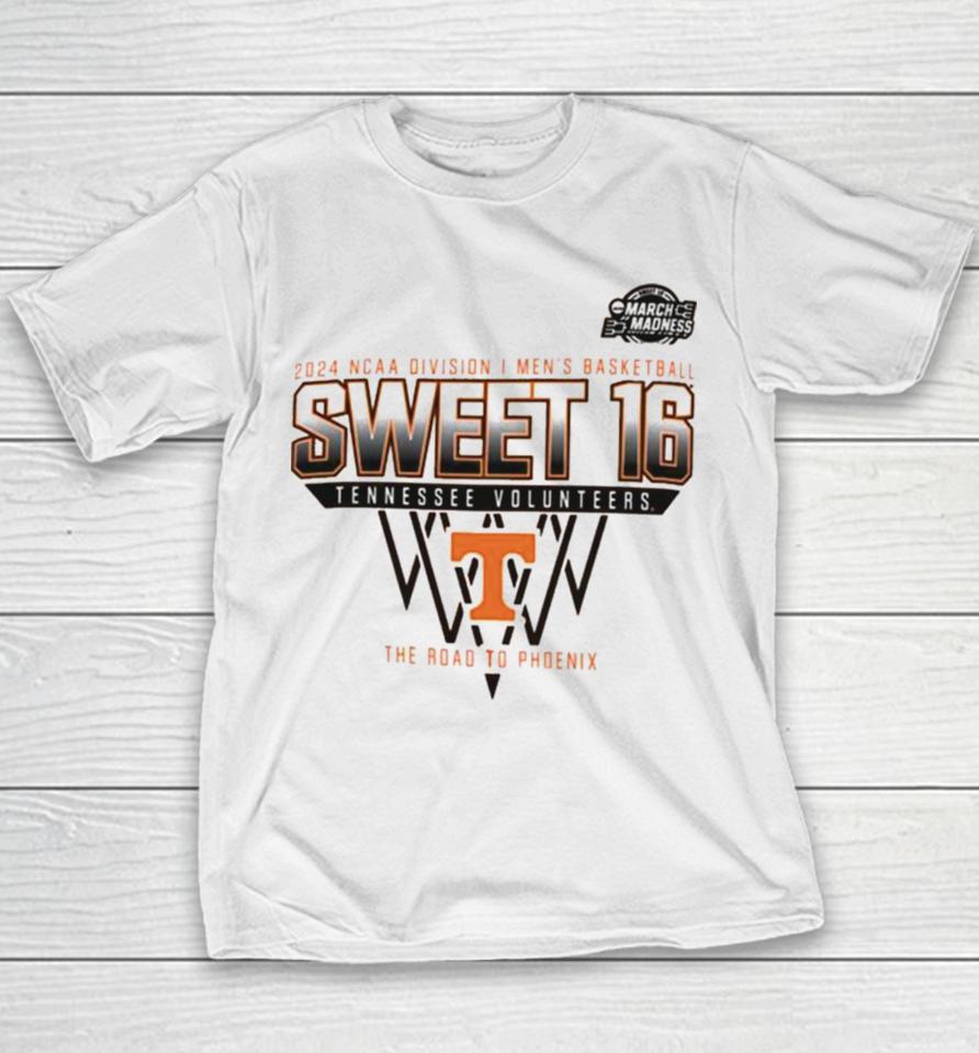 Tennessee Volunteers Sweet 16 Di Men’s Basketball 2024 The Road To Phoenix Youth T-Shirt
